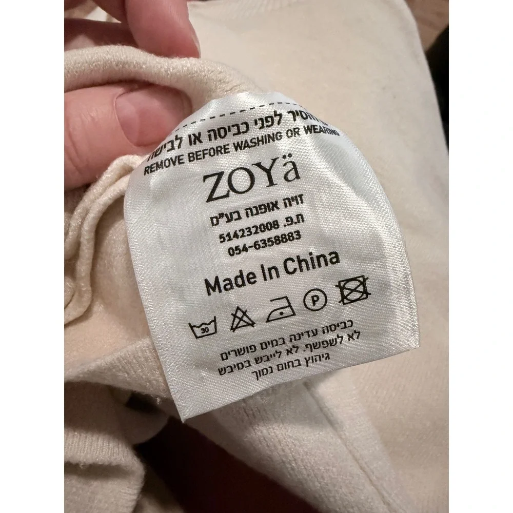 ZOYA Cream sweater Cropped Sweater 3/4 Sleeve Crew Neck tight Knit soft S/M - Picture 3 of 6